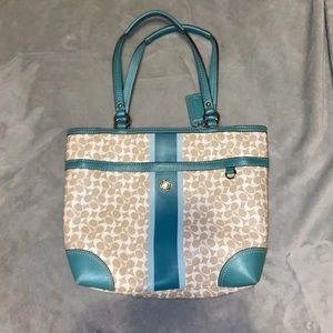 Coach Tan and Teal Leather Handbag